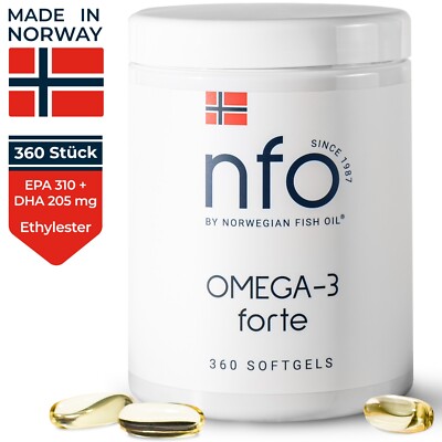 NFO OMEGA 3 FORTE [360 Kapseln] Fischöl mit EPA DHA und Vitamin E in Ethylestern