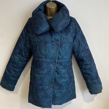 Ladies Padded Jacket 14 Teal Black Lakeland Bnwot Damask Press Stud Close