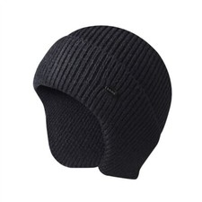 Beanie Hat With Earflaps Winter Warm Men Knitted Outdoor Ski Skull Cap - Black