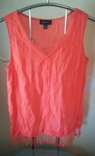 AB Studio Womens Sleeveless Blouse Top Tank Coral Orange Fringe M Vibrant