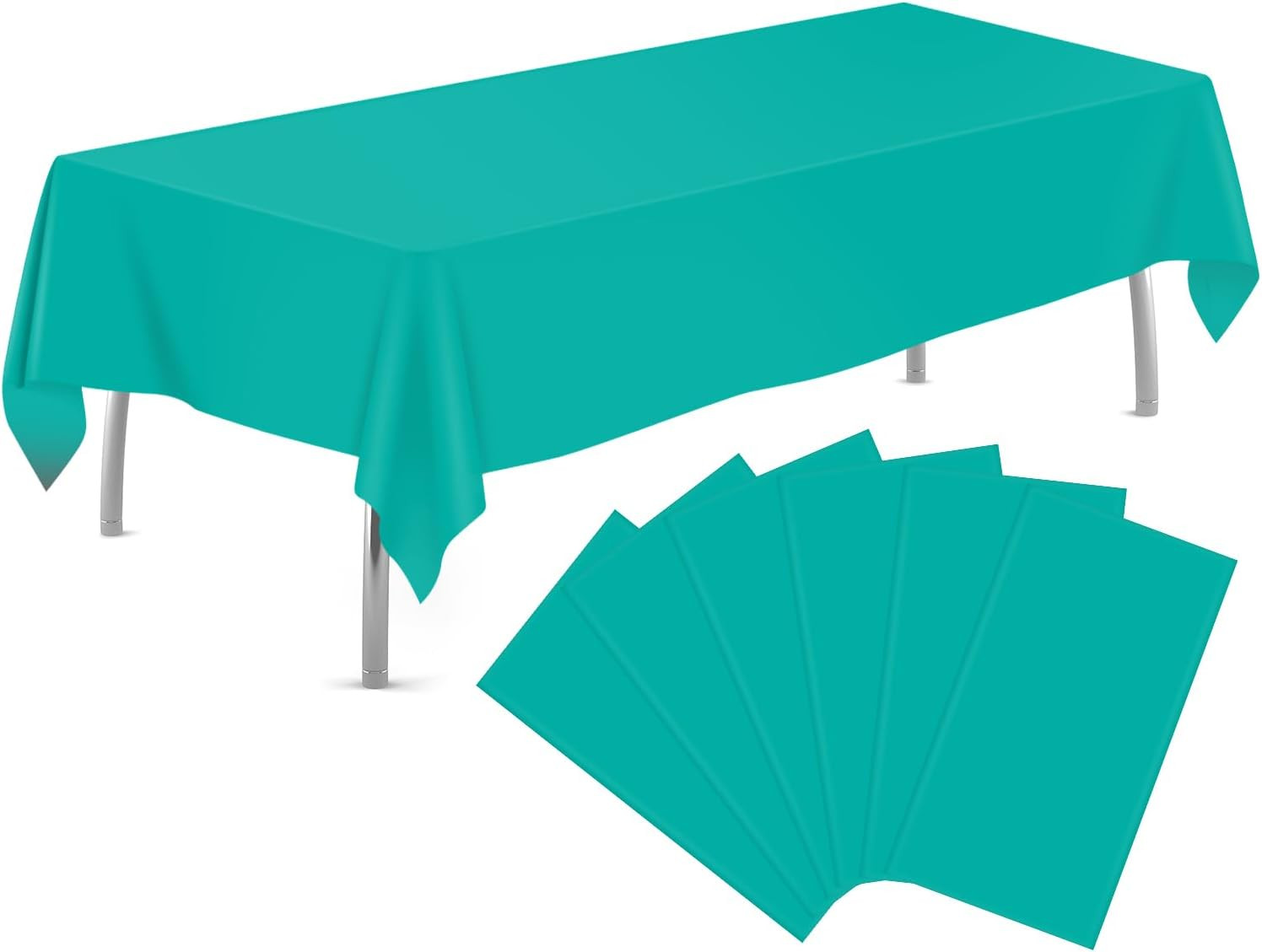 Teal 6 Pack Plastic Table Cloth 54" X 108", Disposable Table