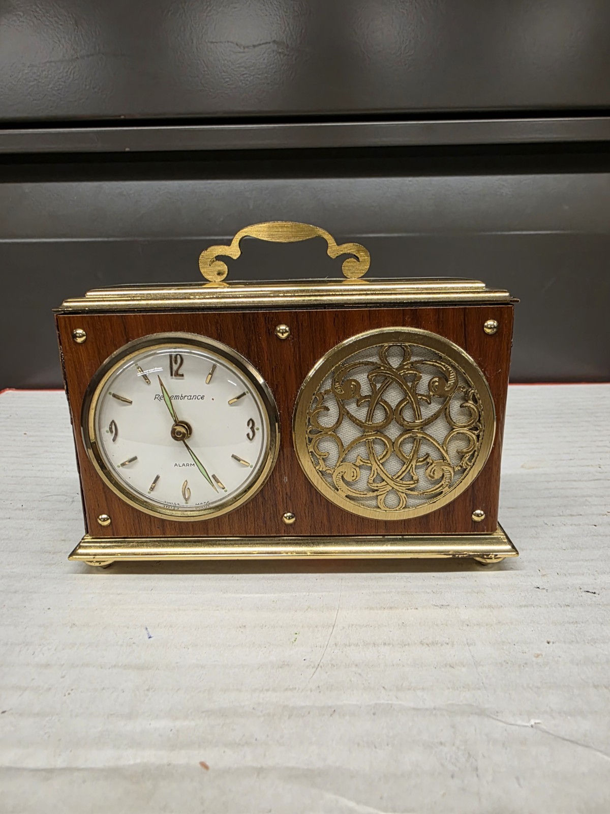 Vintage Remembrance mechanical alarm clock music box - Swiss Made - Working
