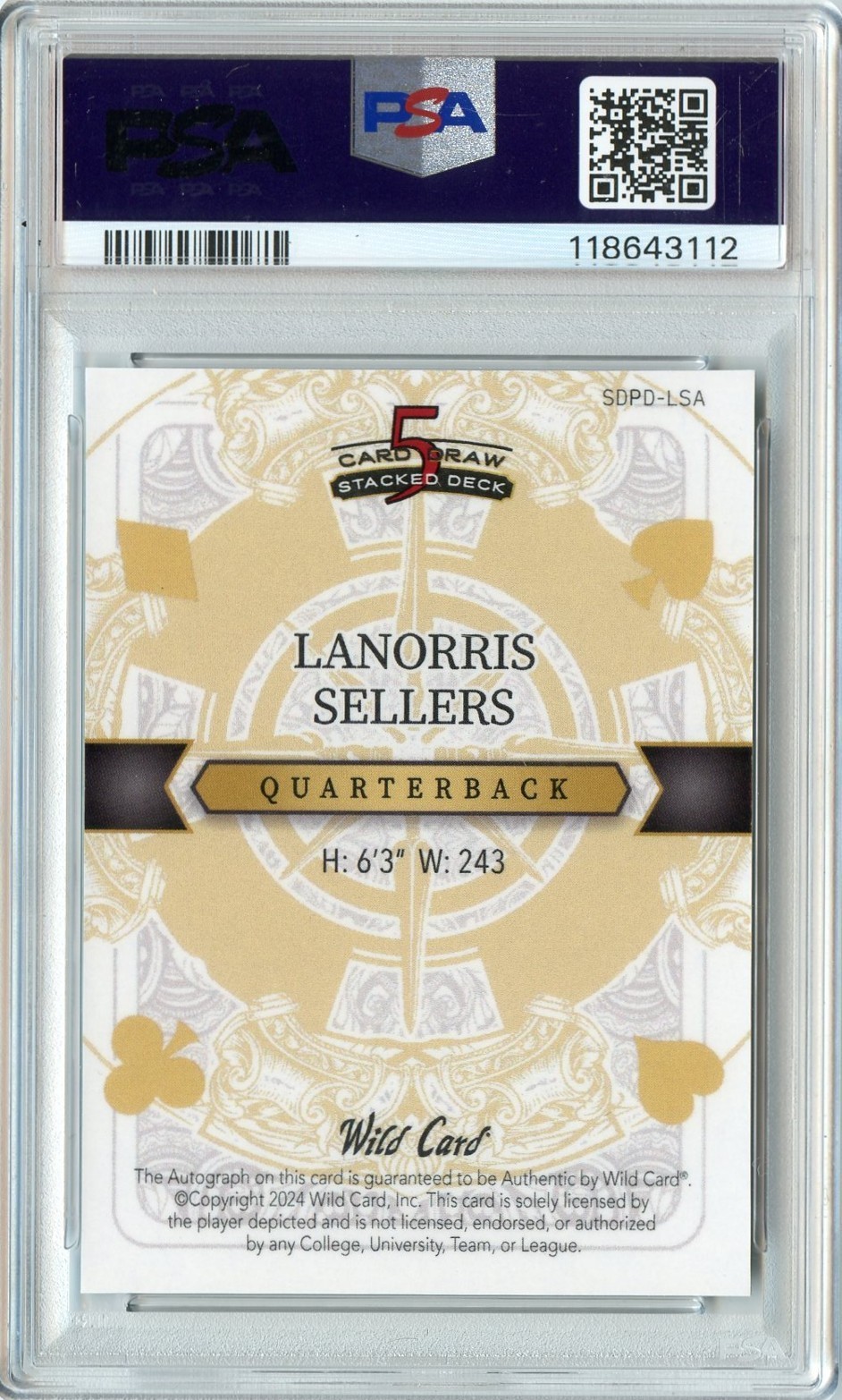 2024 Wild Card Lanorris Sellers Green Crystal Rookie RC Auto #'D 1/1 #LSA PSA 8 view 2