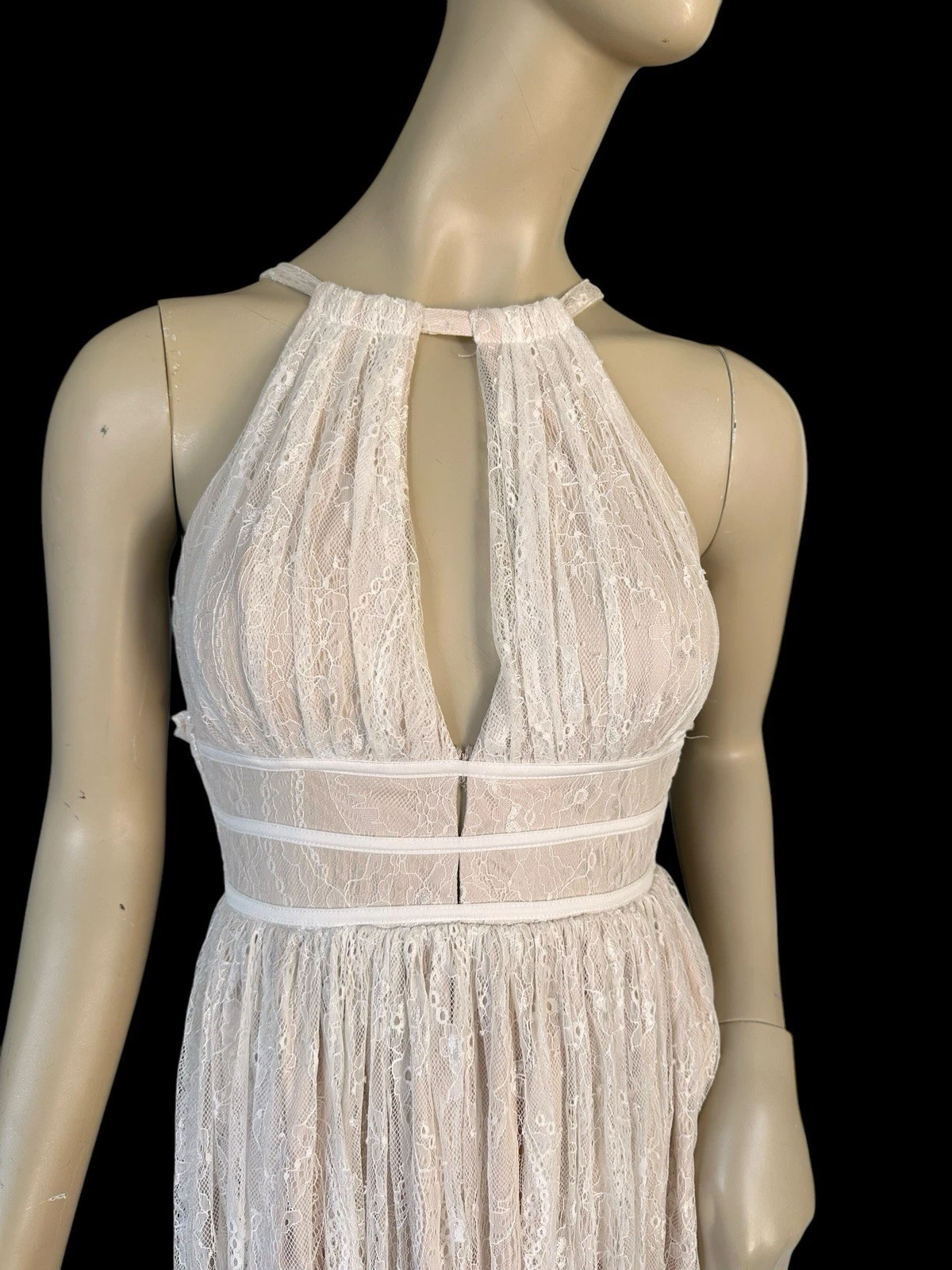 OFF WHITE Windsor Dollie Maxi Abito Off Bianco Pizzo Halter Fata Angelica Stravagante Taglia S