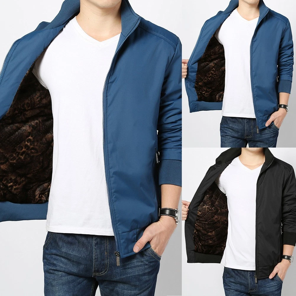 Mens Warm Thick Fleece Lined Outerwear Jacket Winter Solid Workwear Coat
