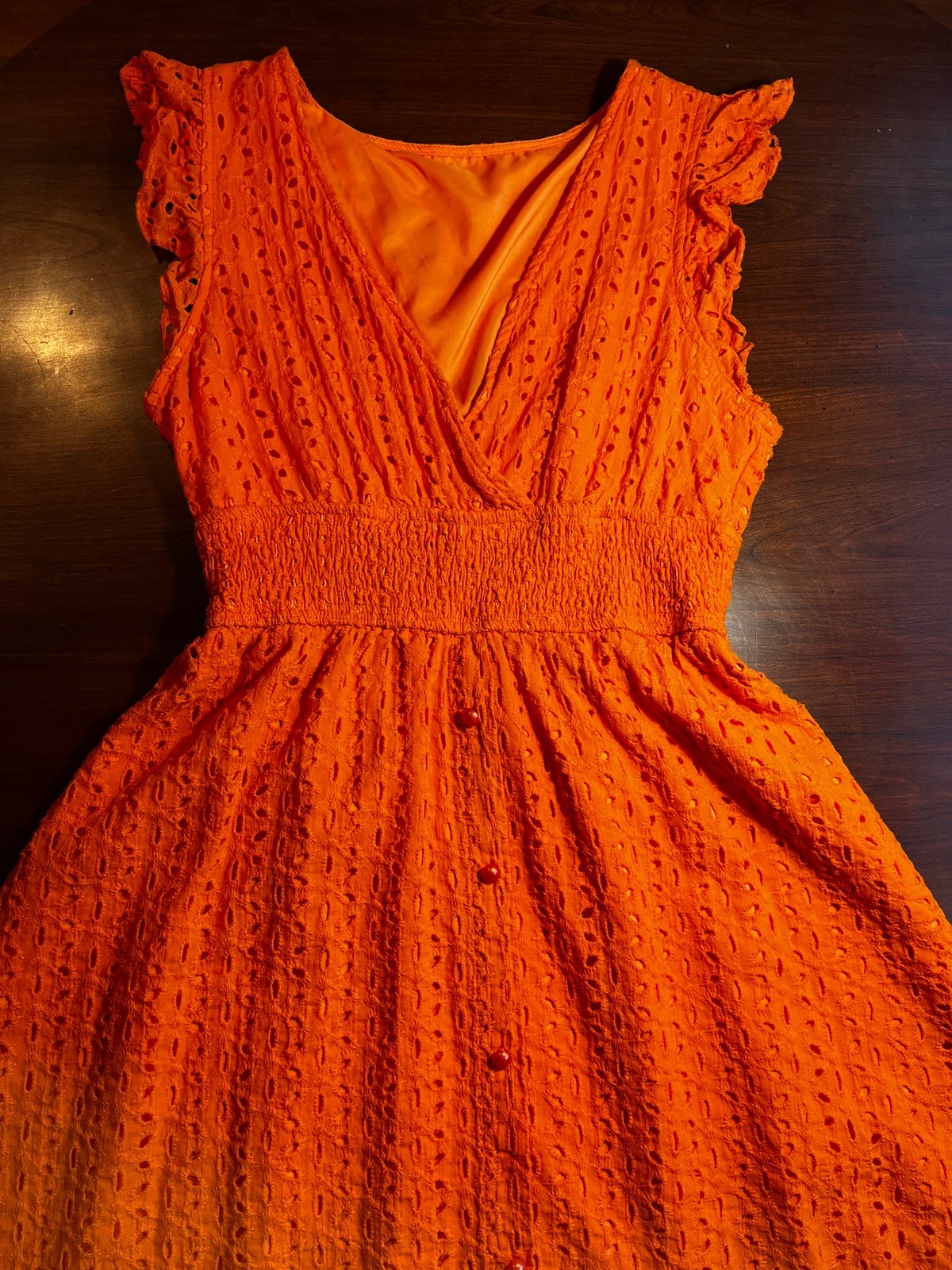 Orange Eyelet Lace Fit & Flare Midi Dress Size M Boho Festival Resort Sundress