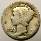 1916 S Mercury Dime 90% Silver G-VG  "Actual Coin Pictured - Not Cleaned"