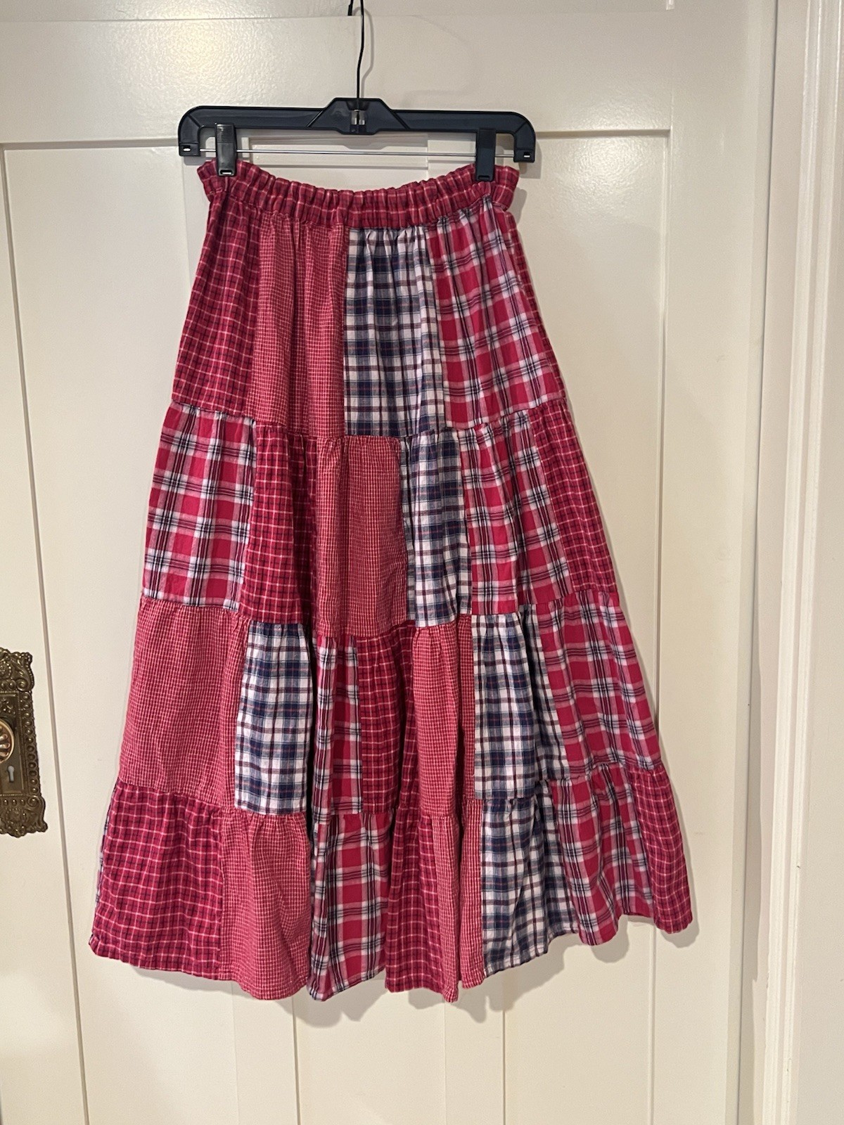 Bridgewater Patchwork Skirt Red Plaid Tiered Cott… - image 3