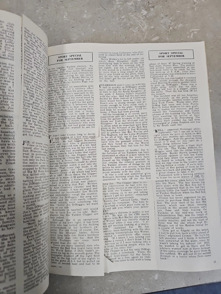 September 1947 Sport Magazine Joe DiMaggio Dom DiMaggio No Label - Image 4 of 4