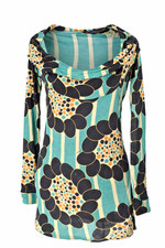 Tunic T Bags Los Angeles Floral Blouse Cowl Neck Jersey Long Sleeve Size S