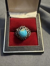 Antique Sterling Silver Ring With Natural Turquoise