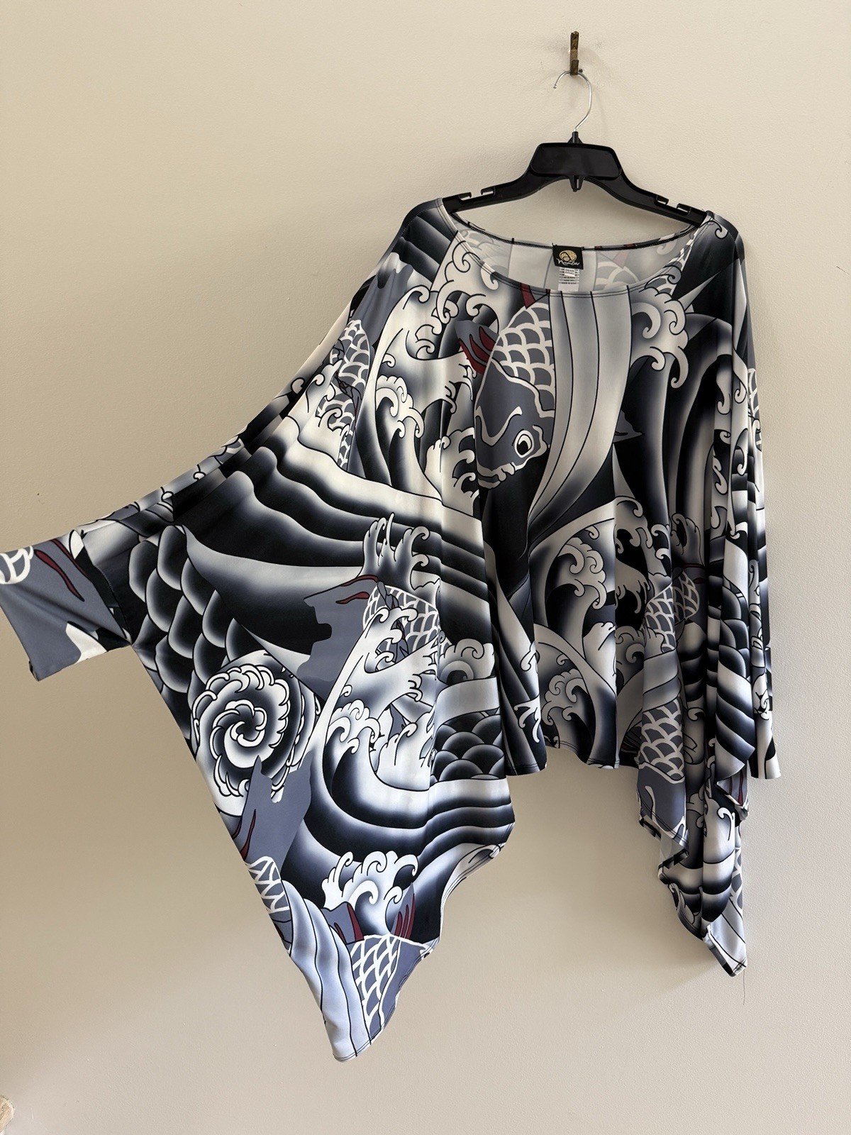 ANNE NAMBA Washable Tunic Blouse Top One Size, Black/Multi