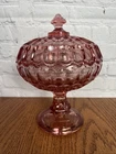 Fenton Colonial Rose Glass Thumbprint Dish W/Lid Footed Compote Candy Vintage