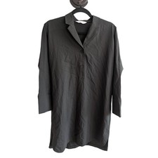 Everlane Women's Button Front 3/4 Sleeve Shirt Dress Notched Collar Black Size S