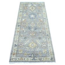 2'9"x6' Gray Peshawar with Heris All Over Design Hand Knotted Wool Runner Rug
