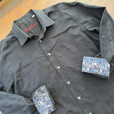 Robert Graham Shirt Mens XL Black Contrast Cuff Button Front Long Sleeve