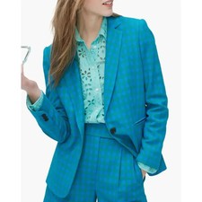 J.Crew Schoolboy Blazer Women s 10 Blue Gingham Check One Button Preppy Career