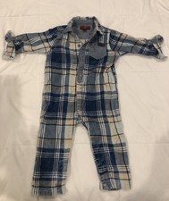 7 For All Mankind Baby Blue Plaid Cotton Long Sleeve One Piece Outfit 6-9 MO
