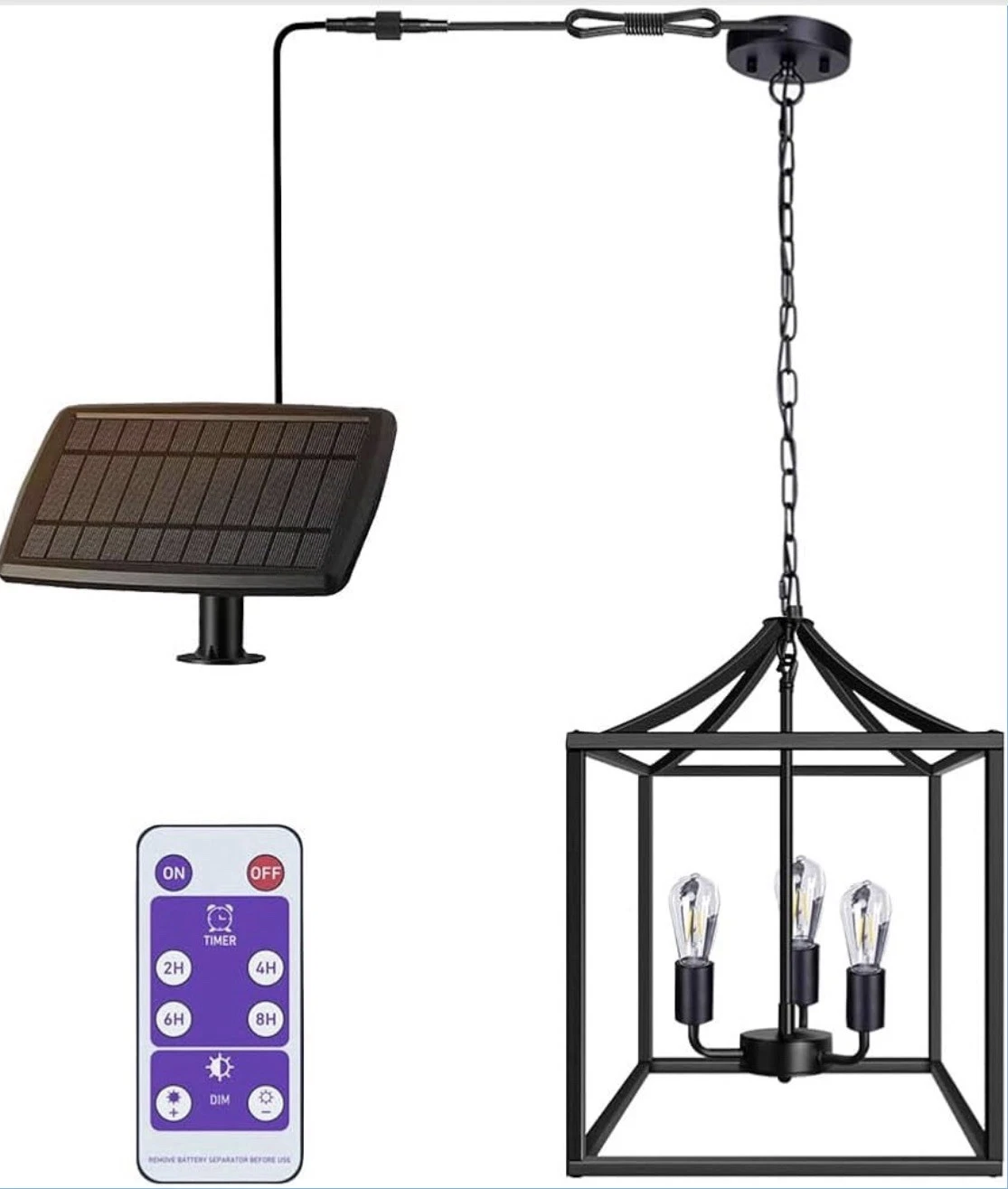 Solar Outdoor Chandelier, 3Light Chandelier Remote