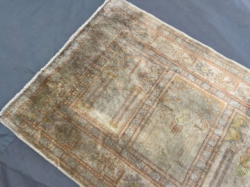 1'11x3'8 ft Antique Bukhara Rug, Hand Knotted Low Pile Distressed Tribal Mat Rug - Picture 4 of 10