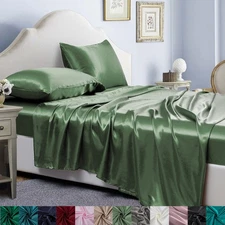 Multi-Color Satin Silk Sheet Set Wrinkle Free Bed Sheet w/Pillowcase Deep Pocket