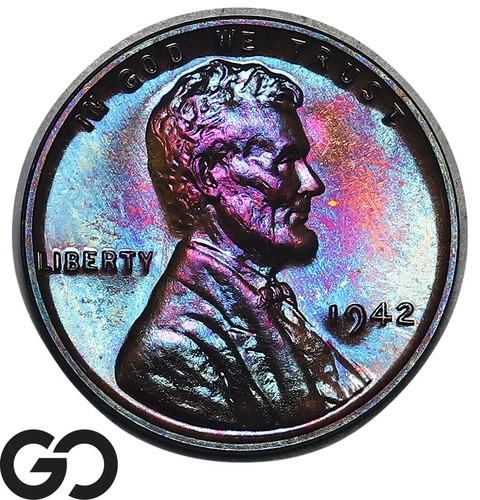 1942 Lincoln Cent Wheat Penny PROOF *Lustrous Rainbow Color*