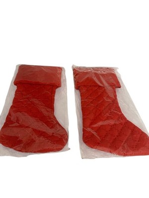 Set of Two Heartstrings 18  Quilted Red Christmas Stocking with Fold Over Cuff