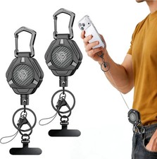 Magnetic Anti Theft Phone Lanyard Retractable Steel Tether With Carabiner 2 Pack