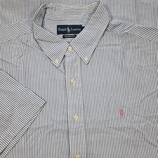 Ralph Lauren Men XL Classic Seersucker Blue Striped Pink Pony Short Sleeve Shirt