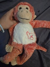 Dan Dee Pink Monkey Plush Stuffed Animal Haning With Latching Arms With Hearts