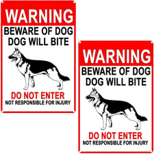 Beware of Dog Signs for Fence (2 Pack) - Security Metal Warning Signs for Yard, 