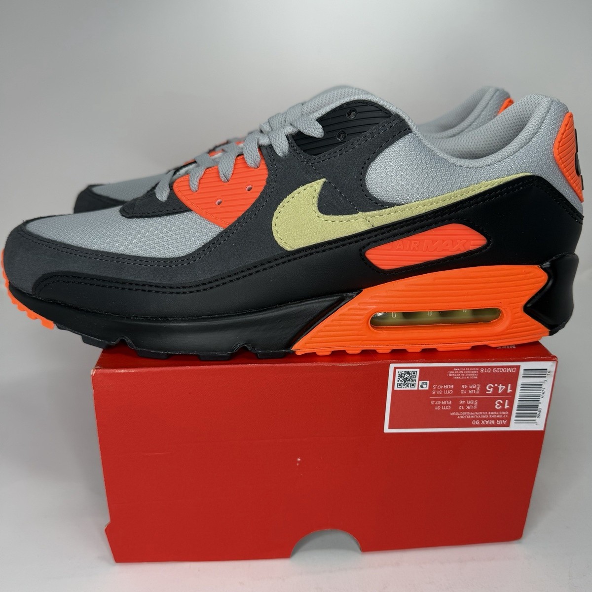 Nike Air Max 90 Light Smoke Grey Limelight Hyper Crimson Size 13