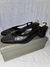 New Women Quilted Slingback Block Heel Pumps Black Cap Toe Shoes Size 10...