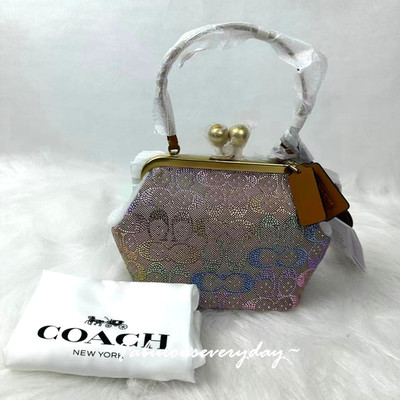 Coach Kisslock Frame Bag 16 In Crystal Signature Jacquard Brass/Rainbow CDC36