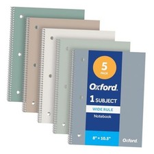 Spiral Notebooks, 5 Pack, Wide Ruled, 70 Sheets, Earthtone Covers  3 hole
