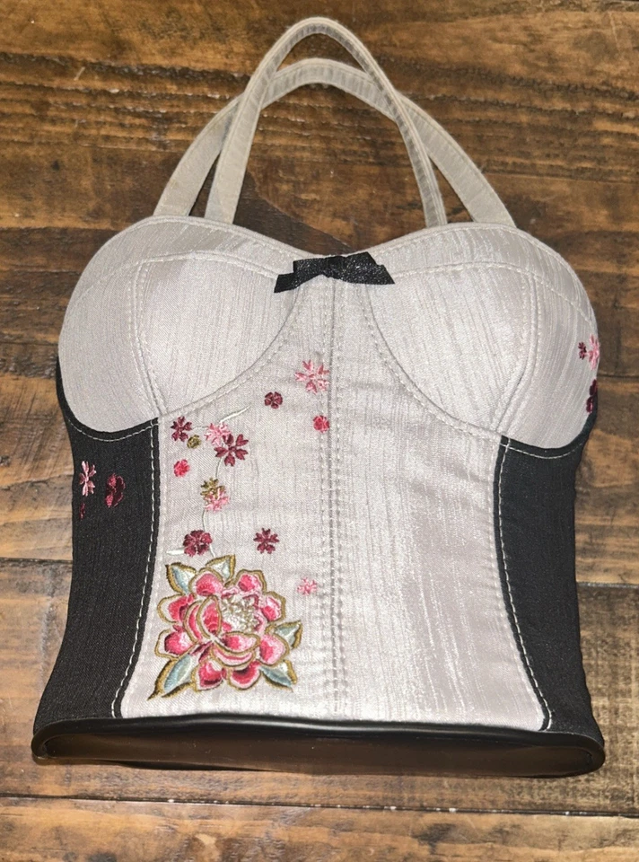 Bolso de Mano Corsé Bustier de Indeed Rosa Floral Bordado Cartera Con Cordones Gótico Foto 2 de 4