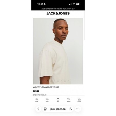 Jack & Jones Mens Urban Edge Wide Fit T-Shirt Moonbeam Beige XXL 12254412