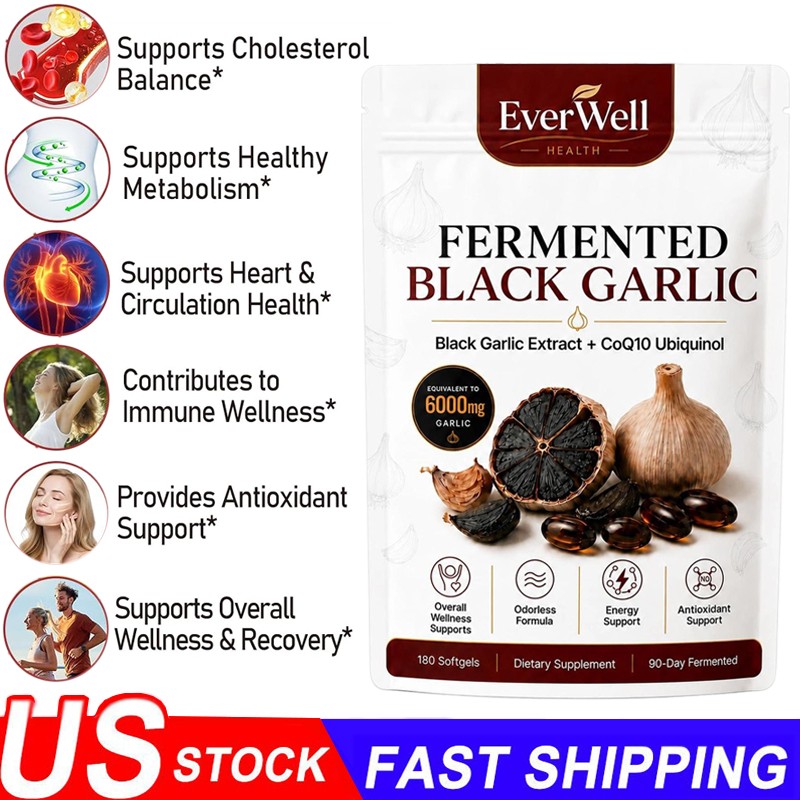Everwell Fermented Black Garlic 180 Softgels, Odorless Vegan Non-GMO Supplement