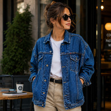 Vintage 90s DKNY Denim Jacket Women's Size L Made USA Oversized Trucker Cotton