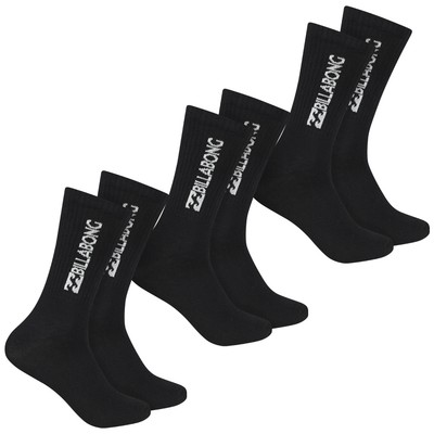 Billabong Unisex Crew Tennis Socken 3 Paar Regular Passform Casual schwarz neu