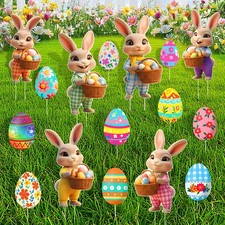 16PCS Easter Yard Signs Outdoor Decorations- Easter Bunny Eggs Yard Signs Dec...