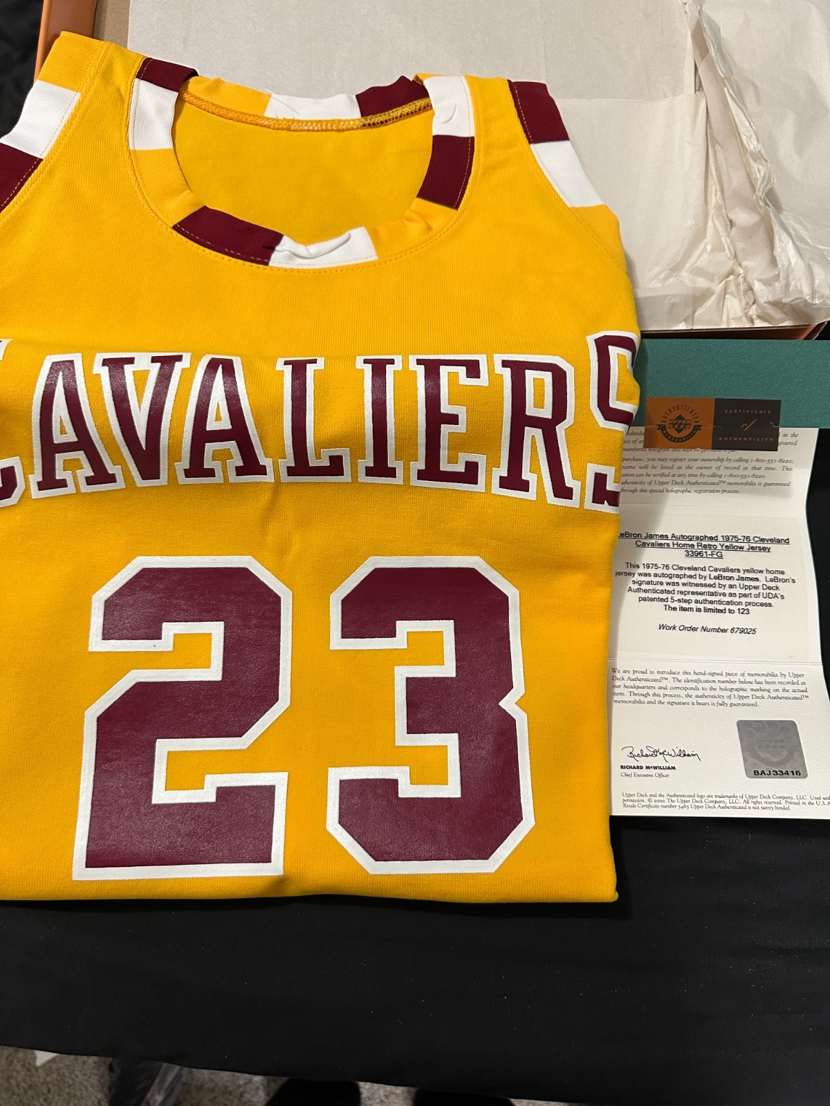LeBron James Autographed Signed 1975-76 Cleveland Yellow Home Jersey UD COA 93 0f 123 