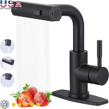 Modern Bar Sink Faucet Pull Down Sprayer 3 Spray Modes 360 Swivel Single Handle