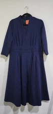 Modcloth Navy Heavyweight Career Office Midi Dress 3/4 Sleeves V-Neck Sz 2X