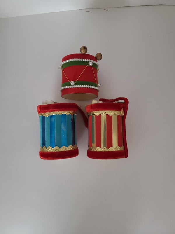 Vintage Lot of 3 Christmas Drum Ornaments 