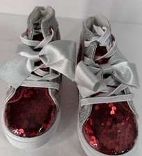 High Top Sneakers Red Sequins Silver Sparkles Girl's Size 5 Ground Up Baby