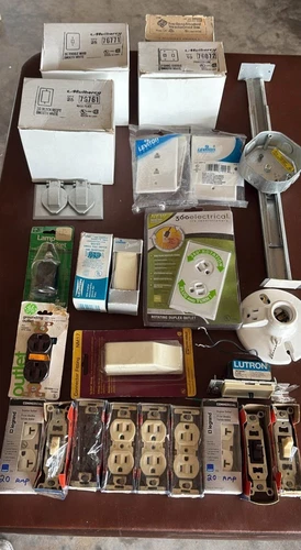 Electrical Supplies Lot - Outlets, Switches, Connectors, Cover Plates, Wire  NOS