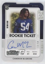 2021 Contenders Rookie Variation Ticket Stub 53/54 Cameron McGrone #224 Auto 9x7