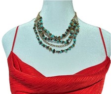 Turquoise Tiger s Eye Style Multi-Strand Beaded Statement Necklace Boho Chic