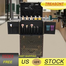 Rolling Lockable Makeup Train Case Organizer Trolley W/ 2-stage Telescopic Rod